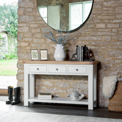 Dorset White Painted Oak Large 3 Drawer Console Table