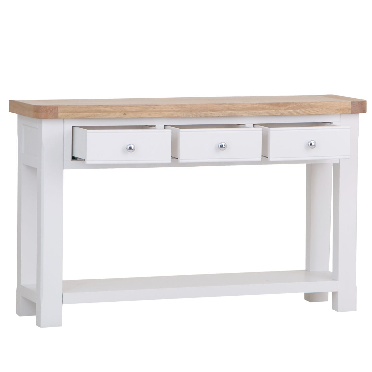 Dorset White Painted Oak Large 3 Drawer Console Table