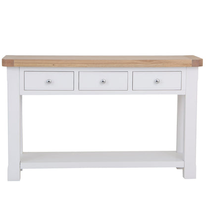 Dorset White Painted Oak Large 3 Drawer Console Table