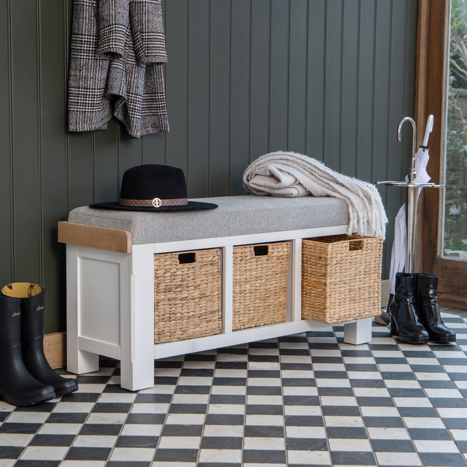 Dorset White Painted Oak Large Hall Bench