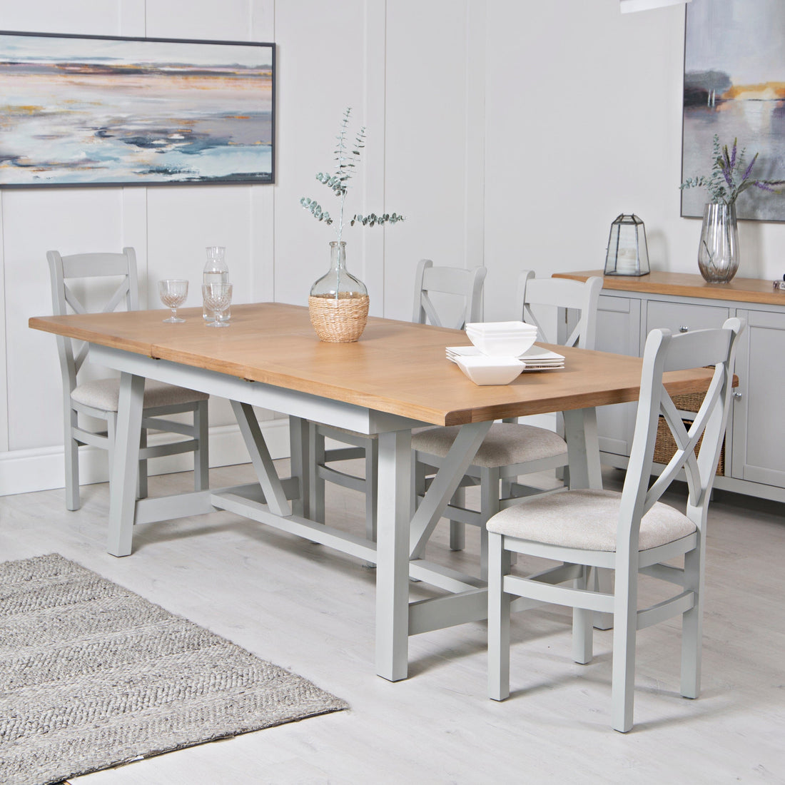 Eaton Grey Painted Oak 1.8m Butterfly Extending Dining Table