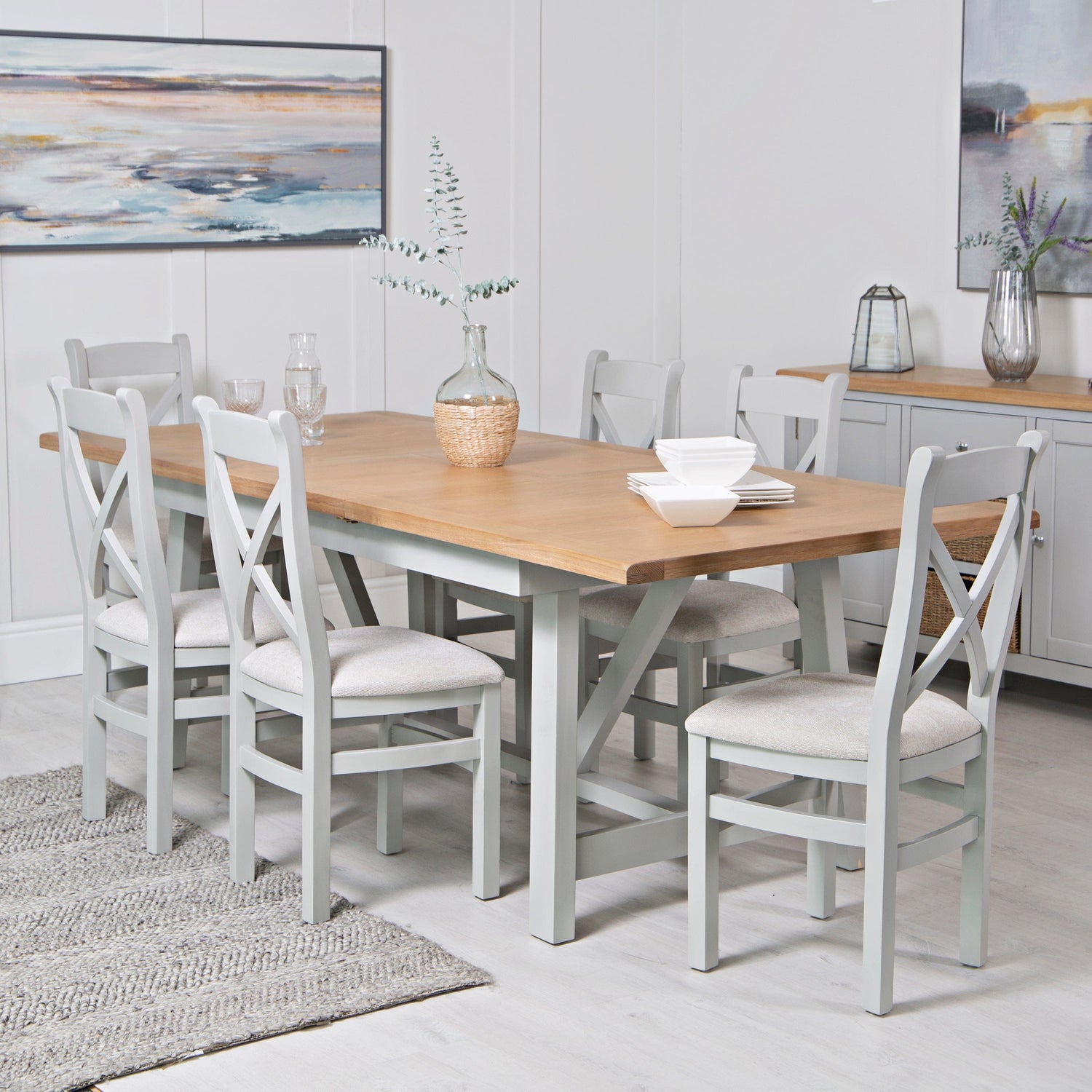 Eaton Grey Painted Oak 1.8m Butterfly Extending Dining Table