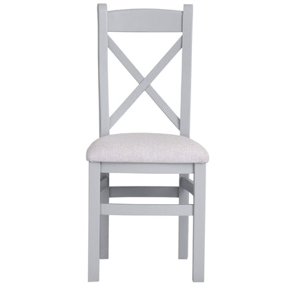 Eaton Grey Painted Oak Cross Back Dining Chair Fabric Seat