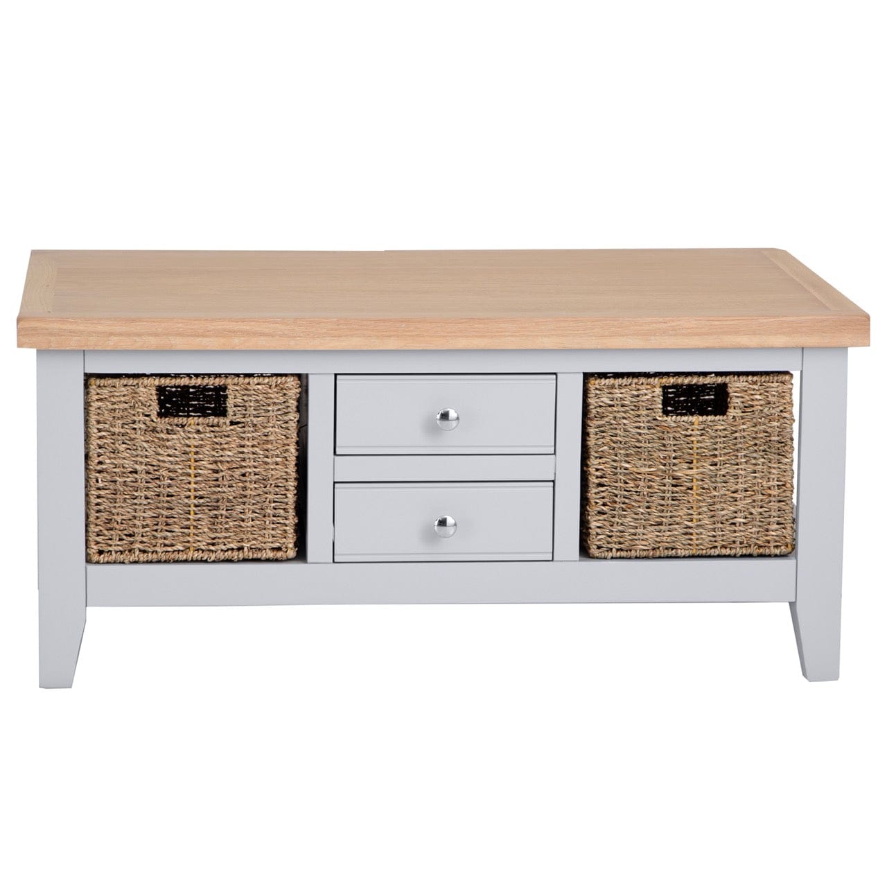 Eaton Grey Painted Oak Large Coffee Table with Wicker Baskets