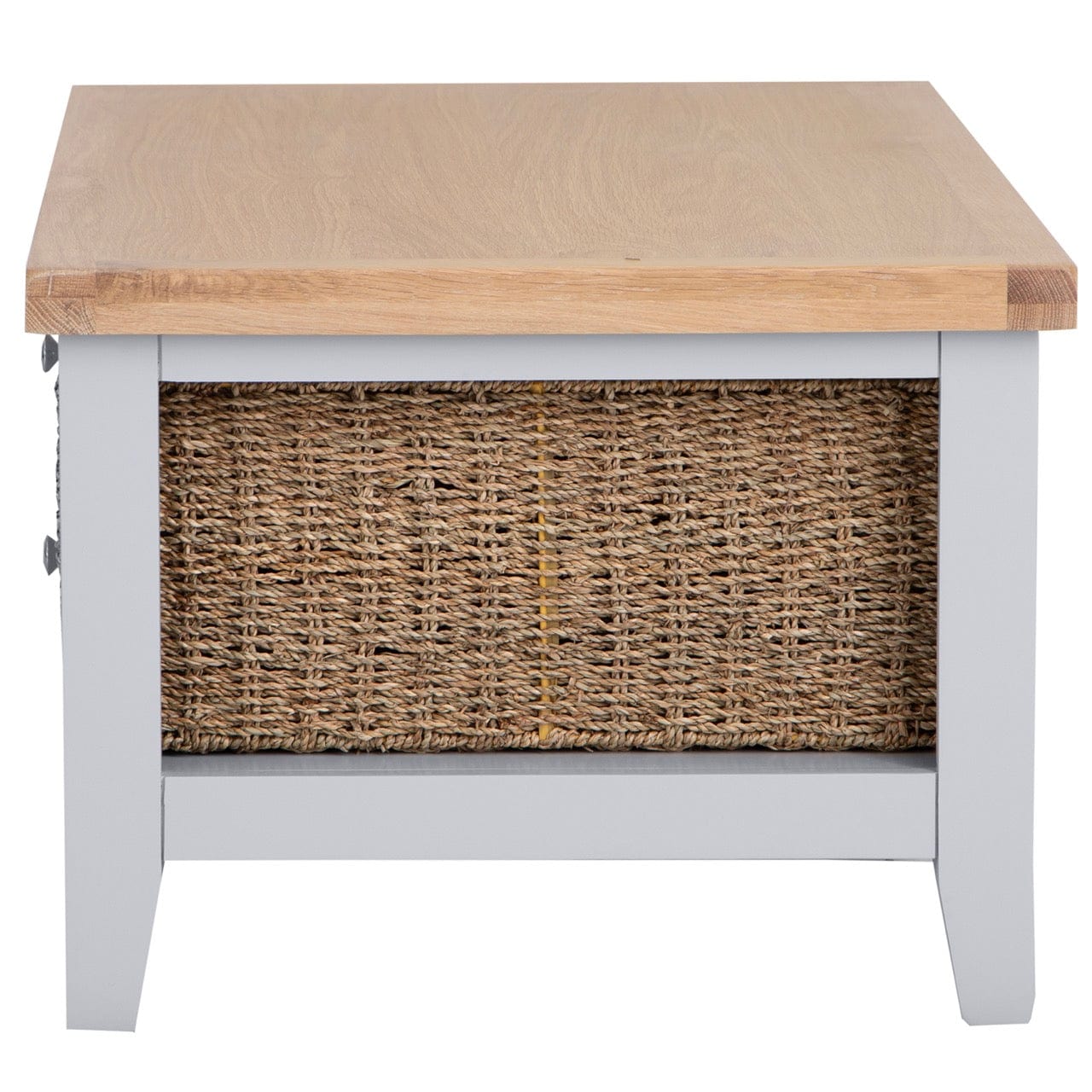 Eaton Grey Painted Oak Large Coffee Table with Wicker Baskets