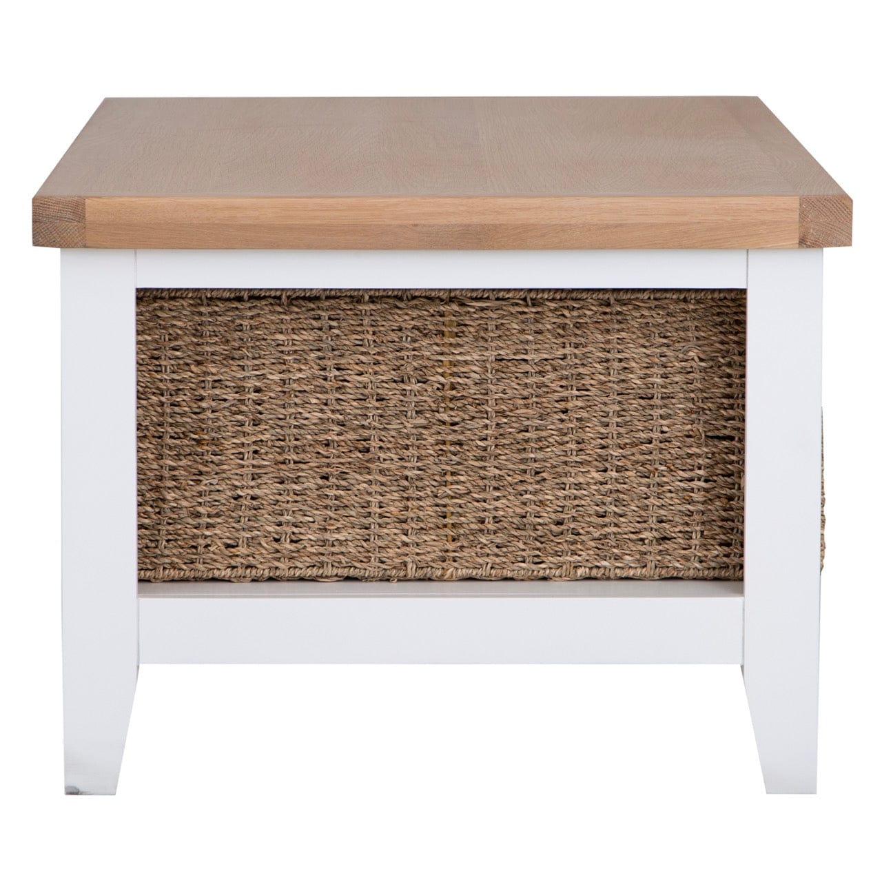 Eaton White Painted Oak Large Coffee Table with Wicker Baskets