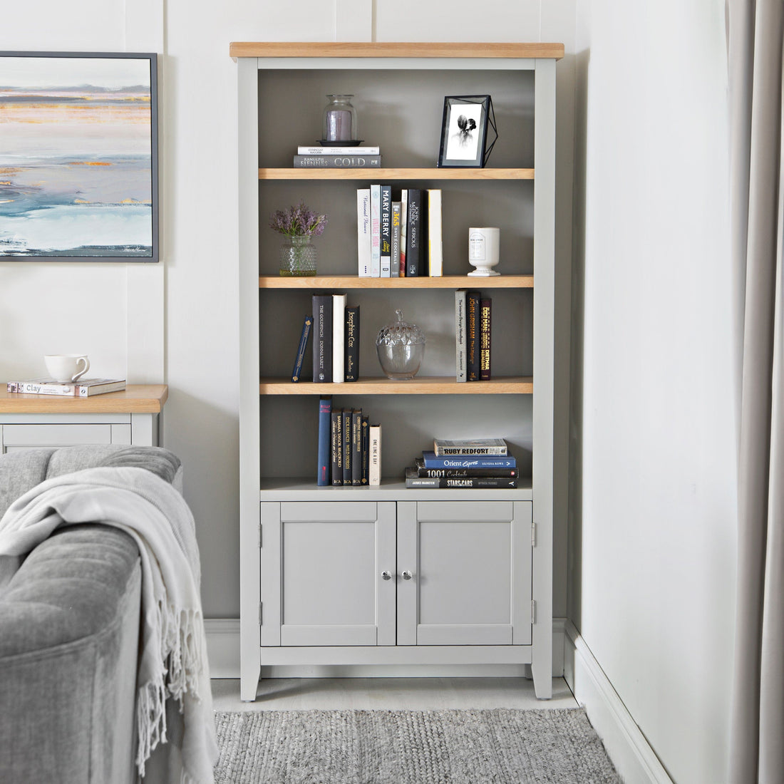 Eaton Grey Painted Oak Large Wide Bookcase