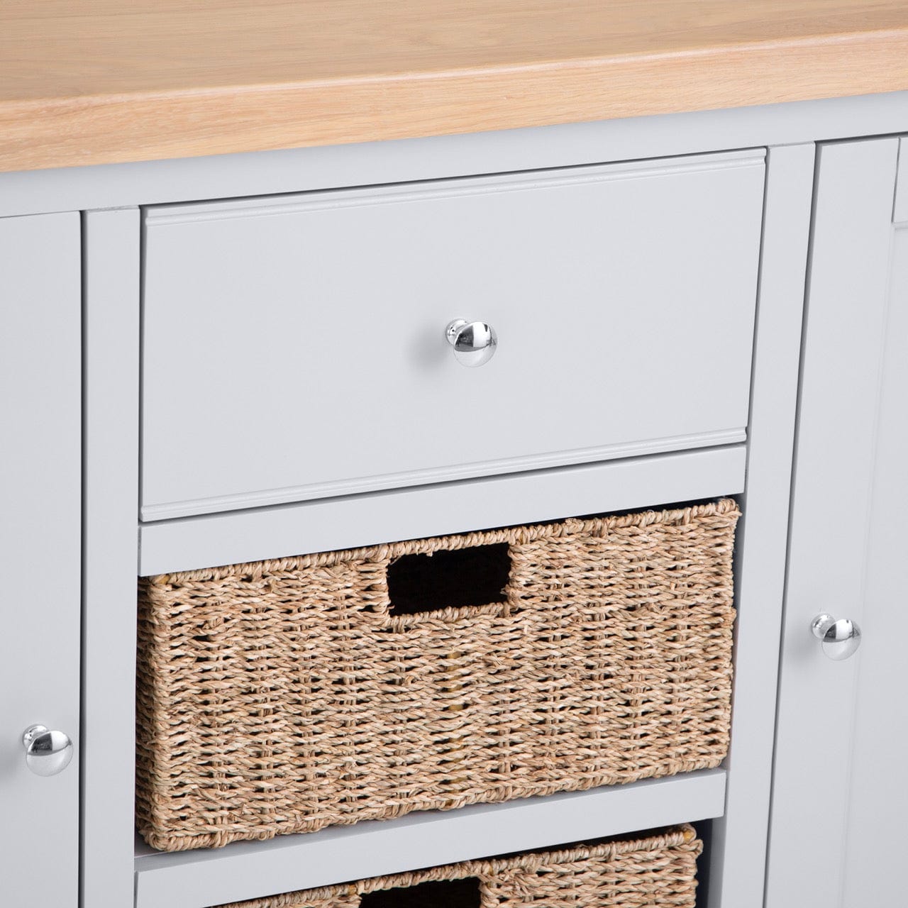 Eaton Grey Painted Oak 2 Door Large Sideboard with Wicker Baskets