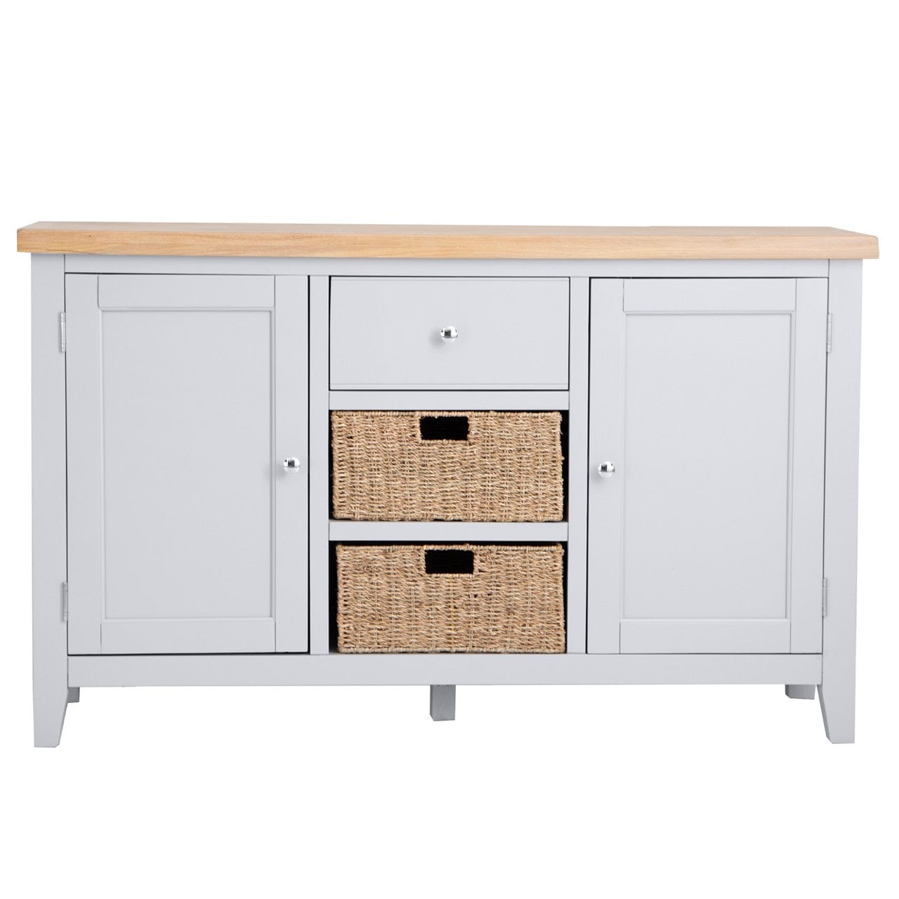 Eaton Grey Painted Oak 2 Door Large Sideboard with Wicker Baskets