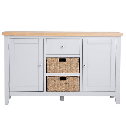 Eaton Grey Painted Oak 2 Door Large Sideboard with Wicker Baskets