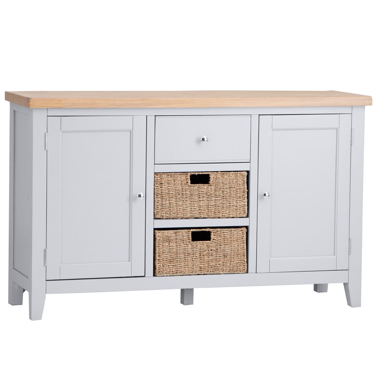 Eaton Grey Painted Oak 2 Door Large Sideboard with Wicker Baskets