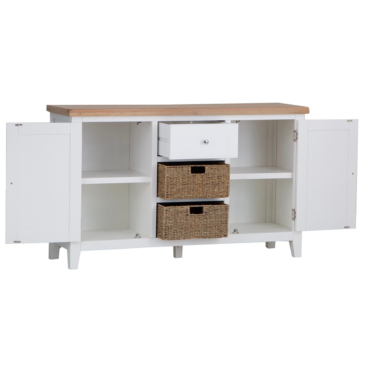 Eaton White Painted Oak 2 Door Large Sideboard with Wicker Baskets