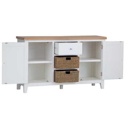 Eaton White Painted Oak 2 Door Large Sideboard with Wicker Baskets