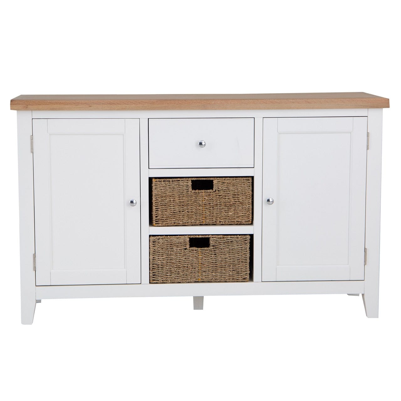 Eaton White Painted Oak 2 Door Large Sideboard with Wicker Baskets