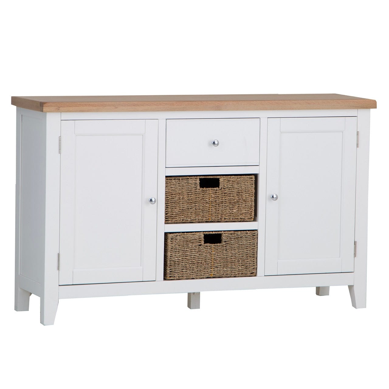 Eaton White Painted Oak 2 Door Large Sideboard with Wicker Baskets