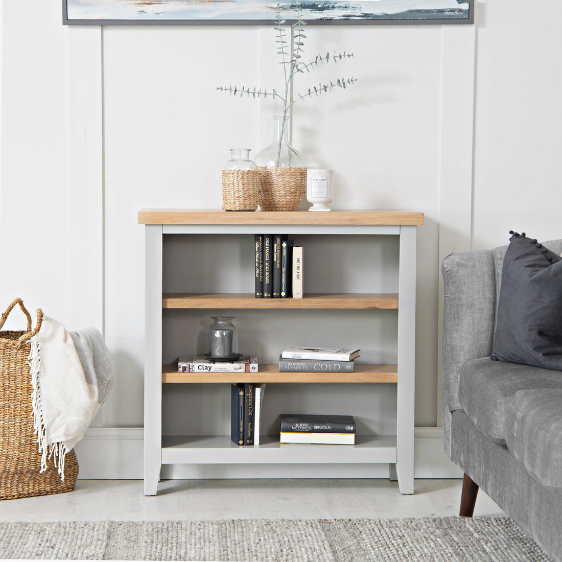 Eaton Grey Painted Oak Small Wide Bookcase