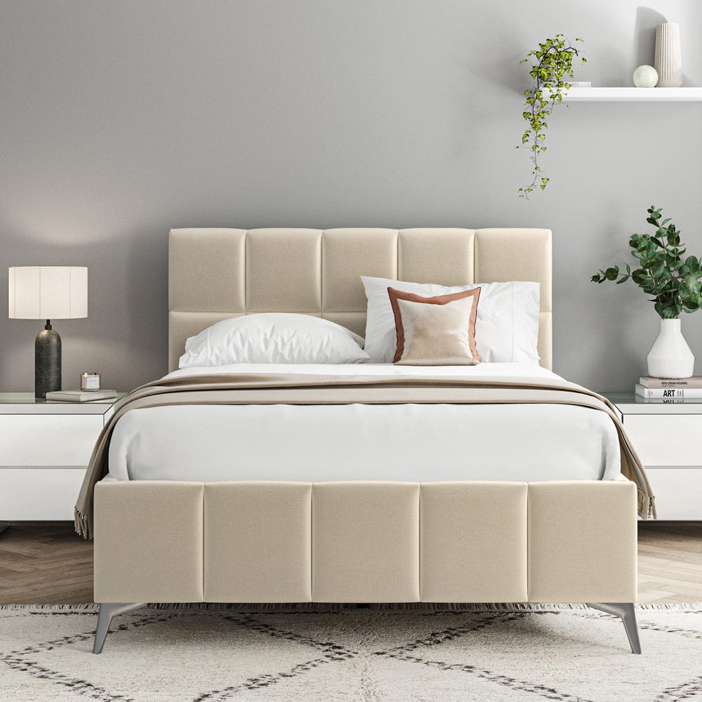 Baymore Beige Linen Double Upholstered Bed Frame