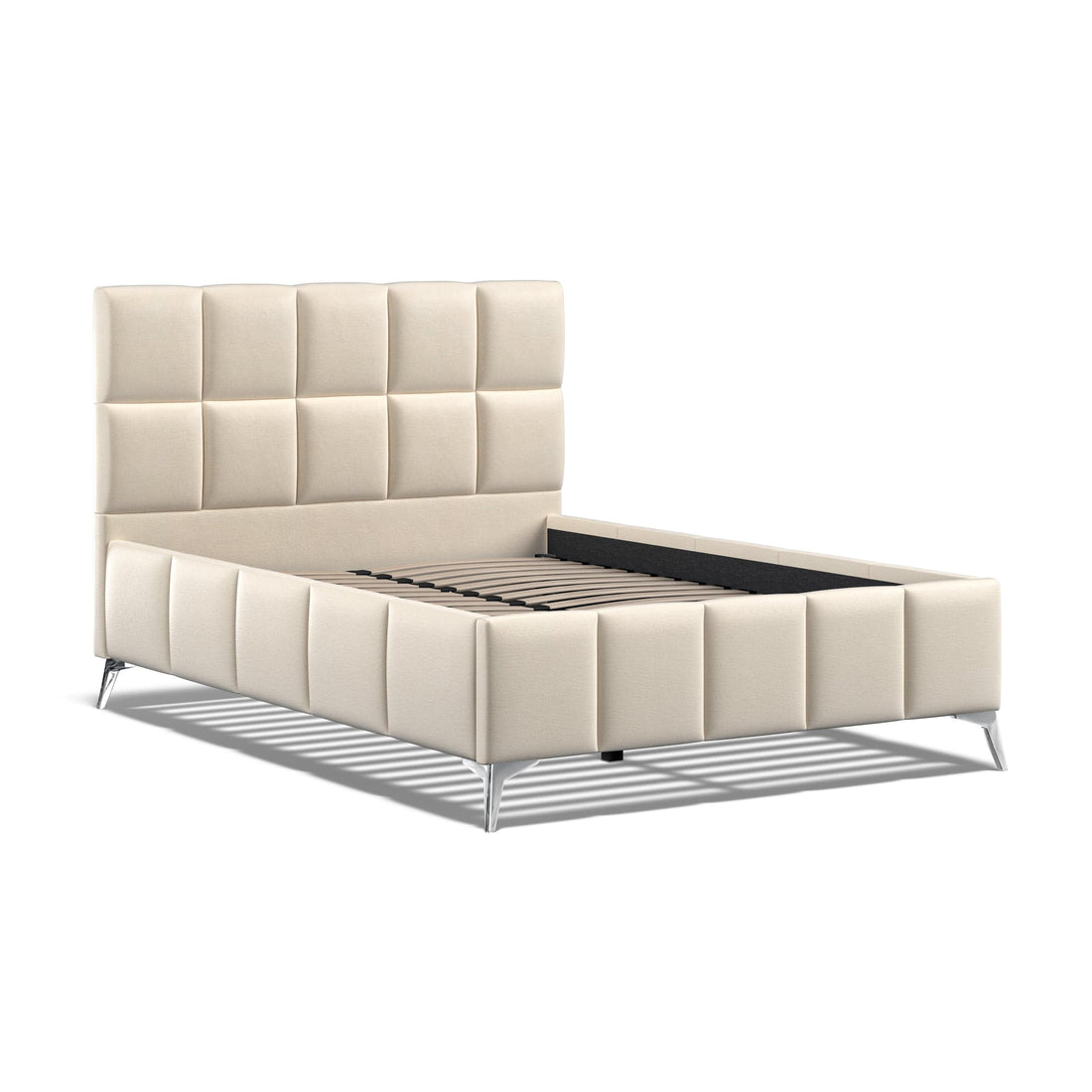 Baymore Beige Linen Double Upholstered Bed Frame