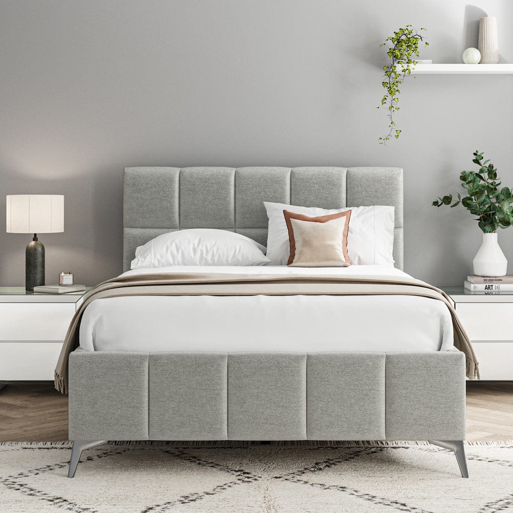 Baymore Grey Linen Double Upholstered Bed Frame