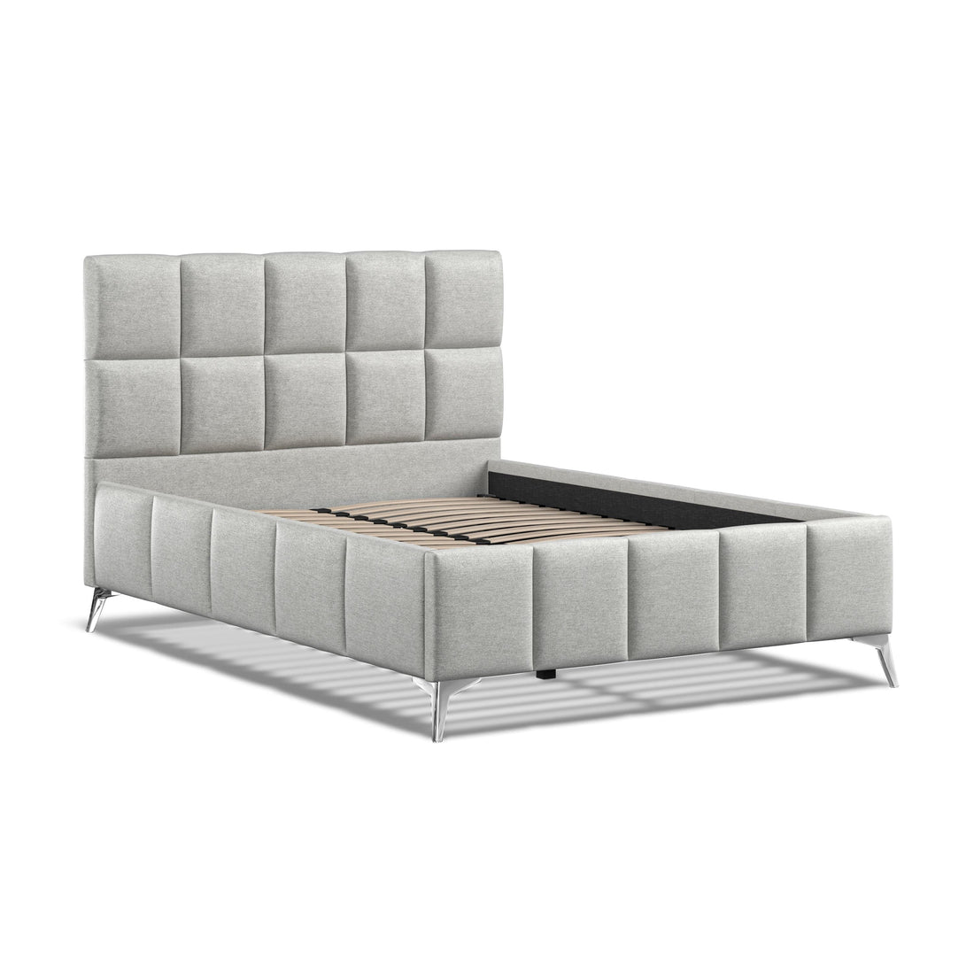 Baymore Grey Linen Double Upholstered Bed Frame