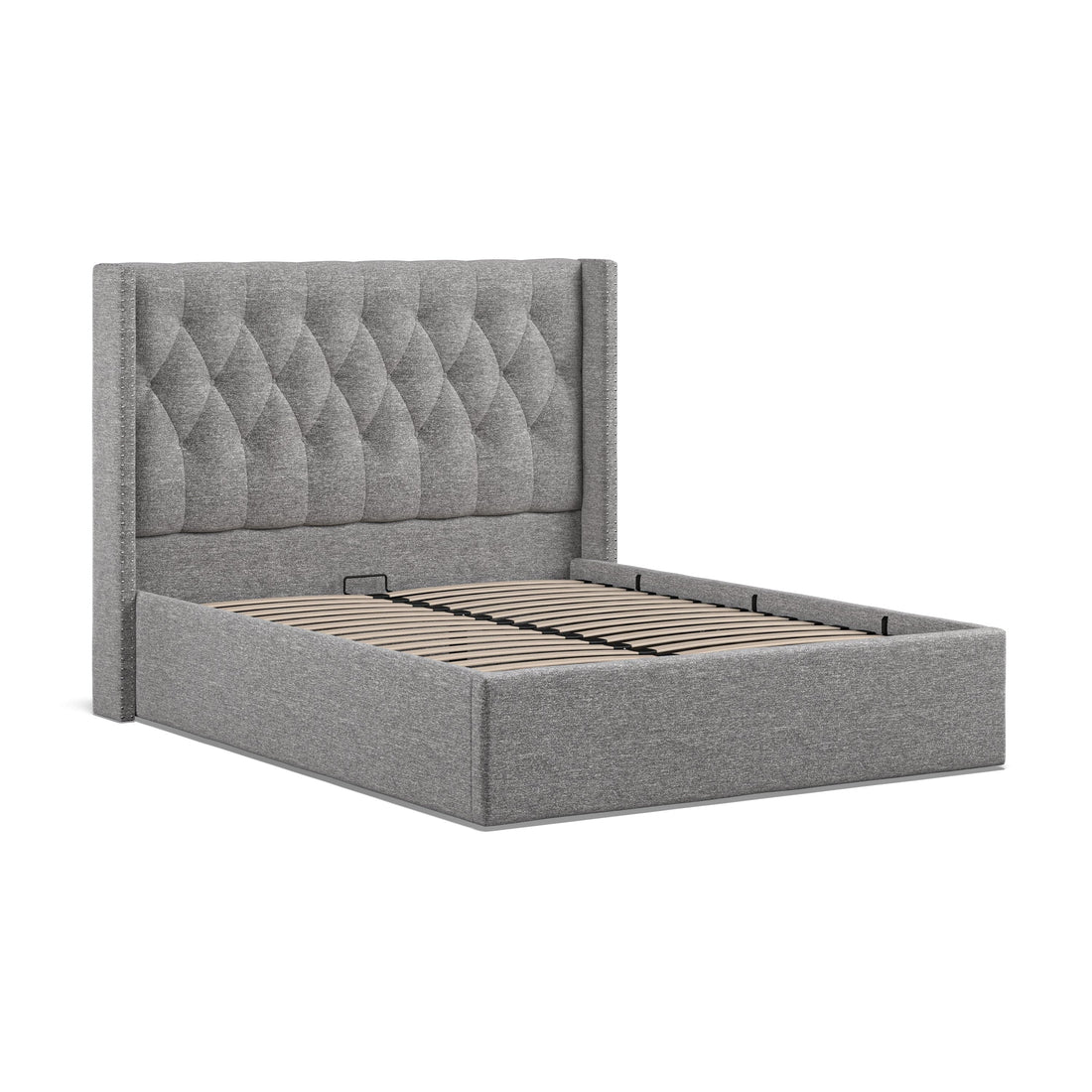 Lowick Dark Grey Linen King Size Upholstered Ottoman Bed Frame