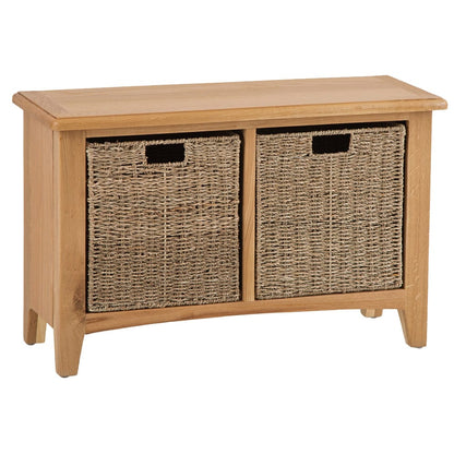 Gloucester Oak Hall Bench with Wicker Baskets