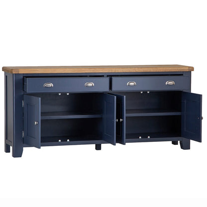 Wessex Smoked Oak Blue Painted Extra Large 4 Door Sideboard