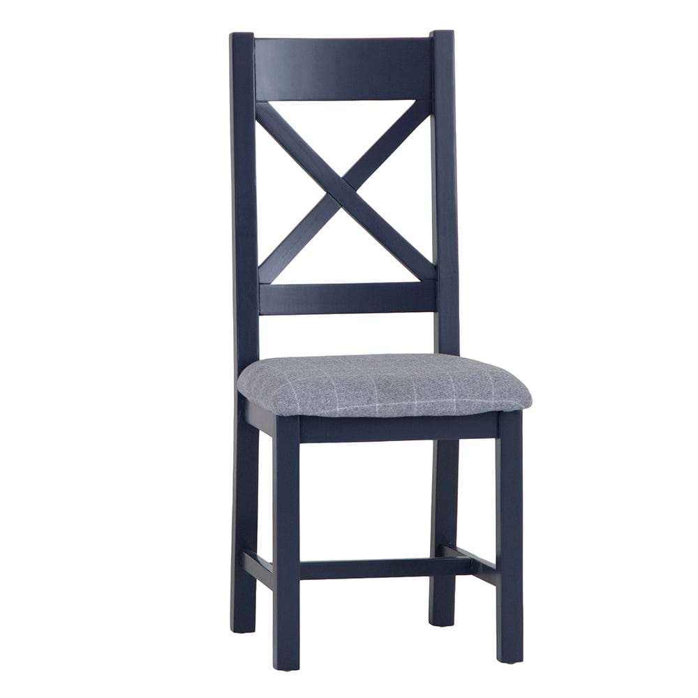 Wessex Smoked Oak Blue Painted Cross Back Dining Chair With Grey Check Seat