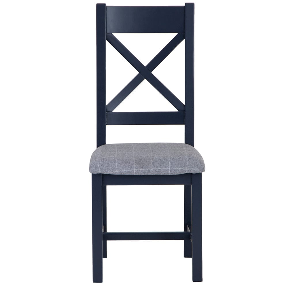 Wessex Smoked Oak Blue Painted Cross Back Dining Chair With Grey Check Seat