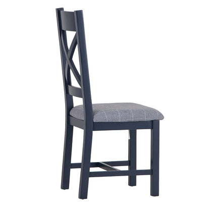 Wessex Smoked Oak Blue Painted Cross Back Dining Chair With Grey Check Seat