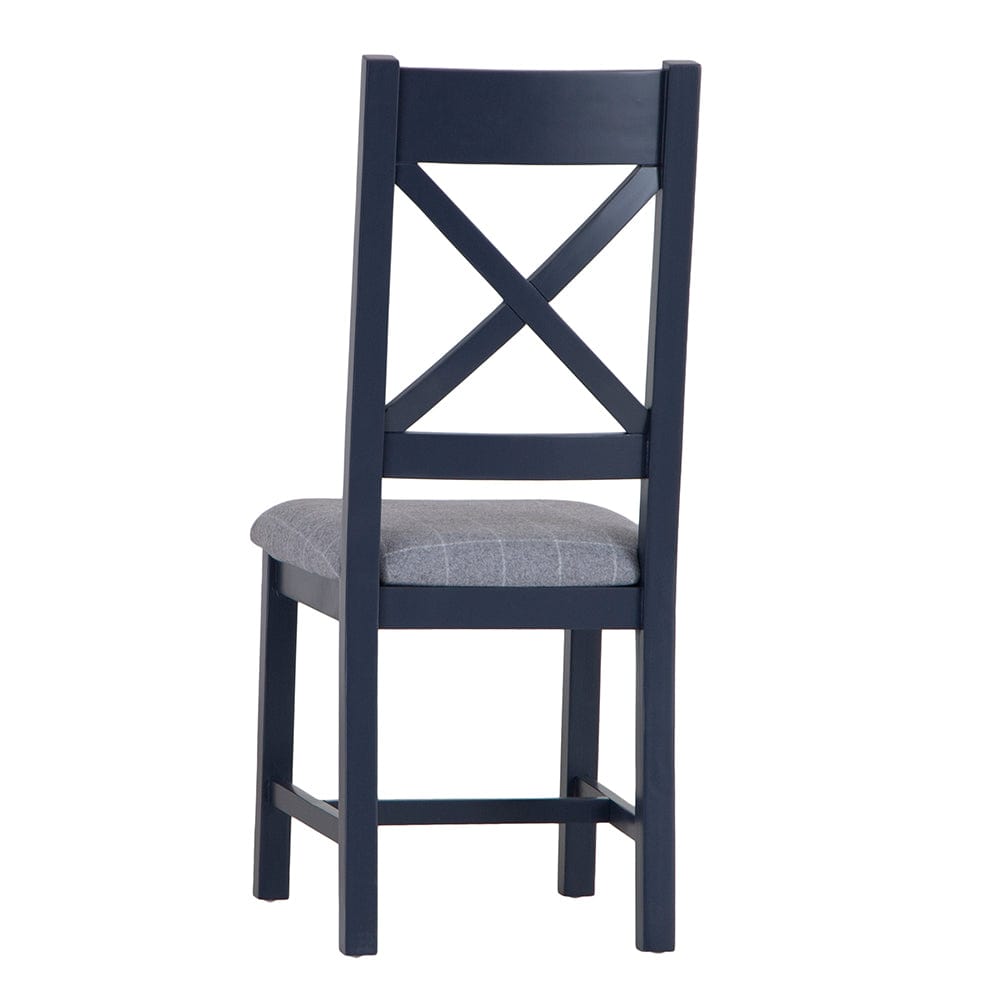 Wessex Smoked Oak Blue Painted Cross Back Dining Chair With Grey Check Seat