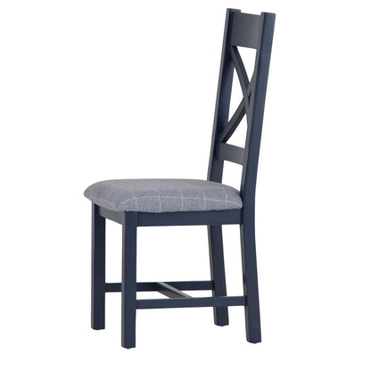 Wessex Smoked Oak Blue Painted Cross Back Dining Chair With Grey Check Seat