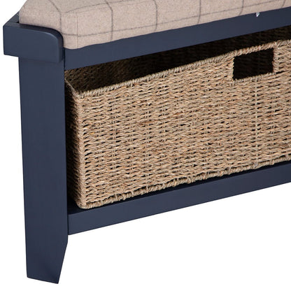 Wessex Smoked Oak Blue Painted Corner Hall Bench with Wicker Basket