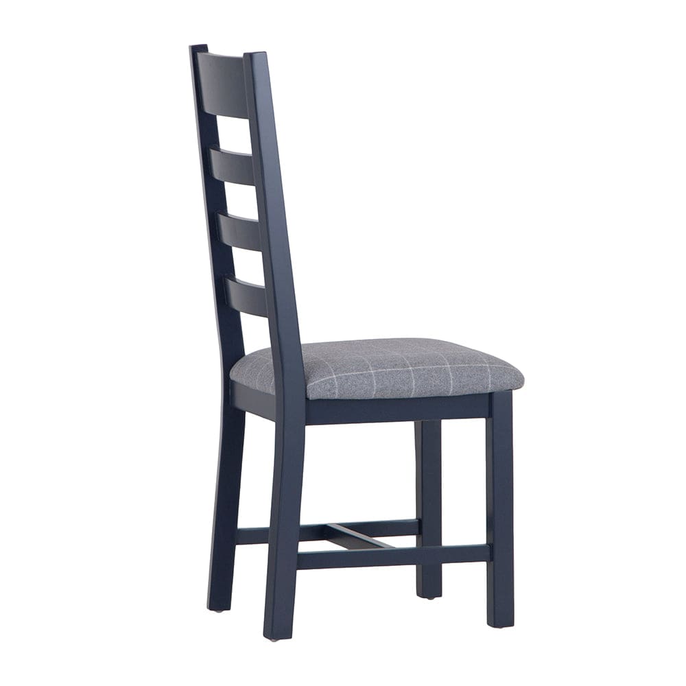 Wessex Smoked Oak Blue Painted Ladder Back Dining Chair With Grey Check Seat