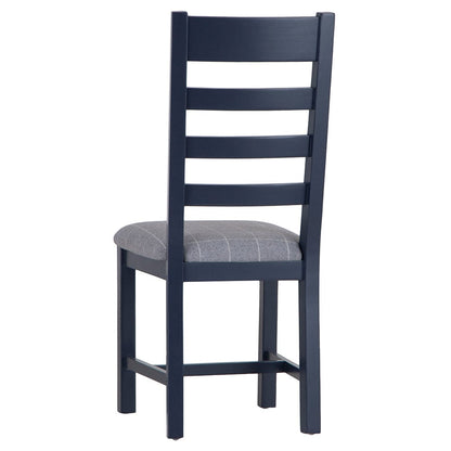 Wessex Smoked Oak Blue Painted Ladder Back Dining Chair With Grey Check Seat