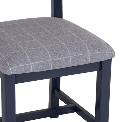 Wessex Smoked Oak Blue Painted Ladder Back Dining Chair With Grey Check Seat