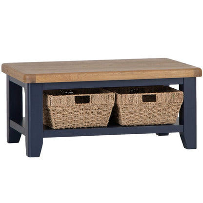 Wessex Smoked Oak Blue Painted Coffee Table With Wicker Baskets