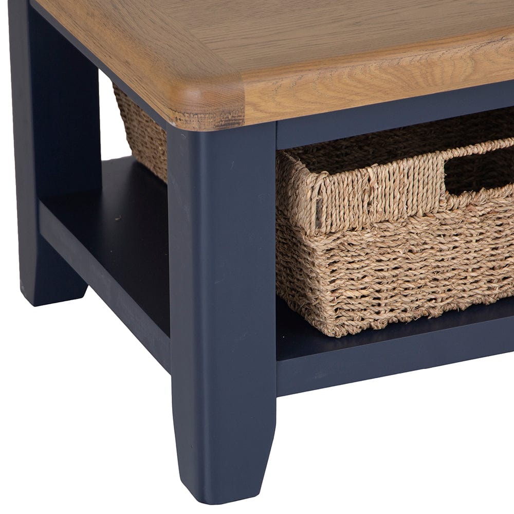 Wessex Smoked Oak Blue Painted Coffee Table With Wicker Baskets