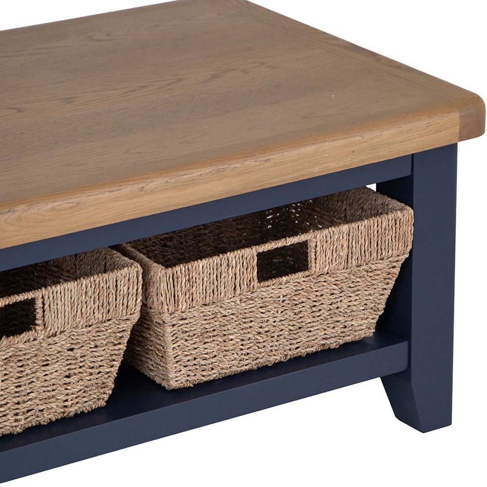 Wessex Smoked Oak Blue Painted Coffee Table With Wicker Baskets