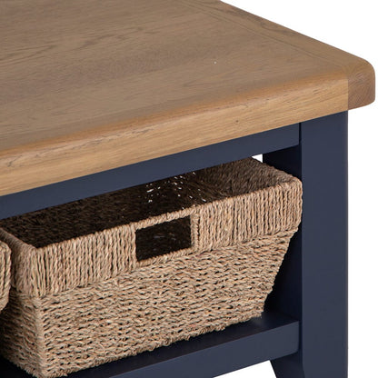 Wessex Smoked Oak Blue Painted Coffee Table With Wicker Baskets