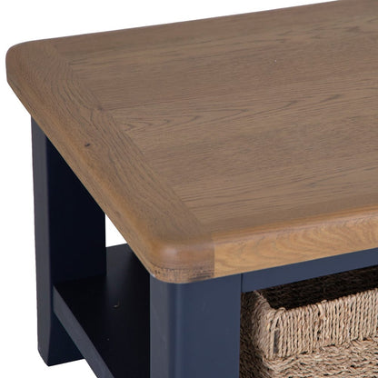 Wessex Smoked Oak Blue Painted Coffee Table With Wicker Baskets