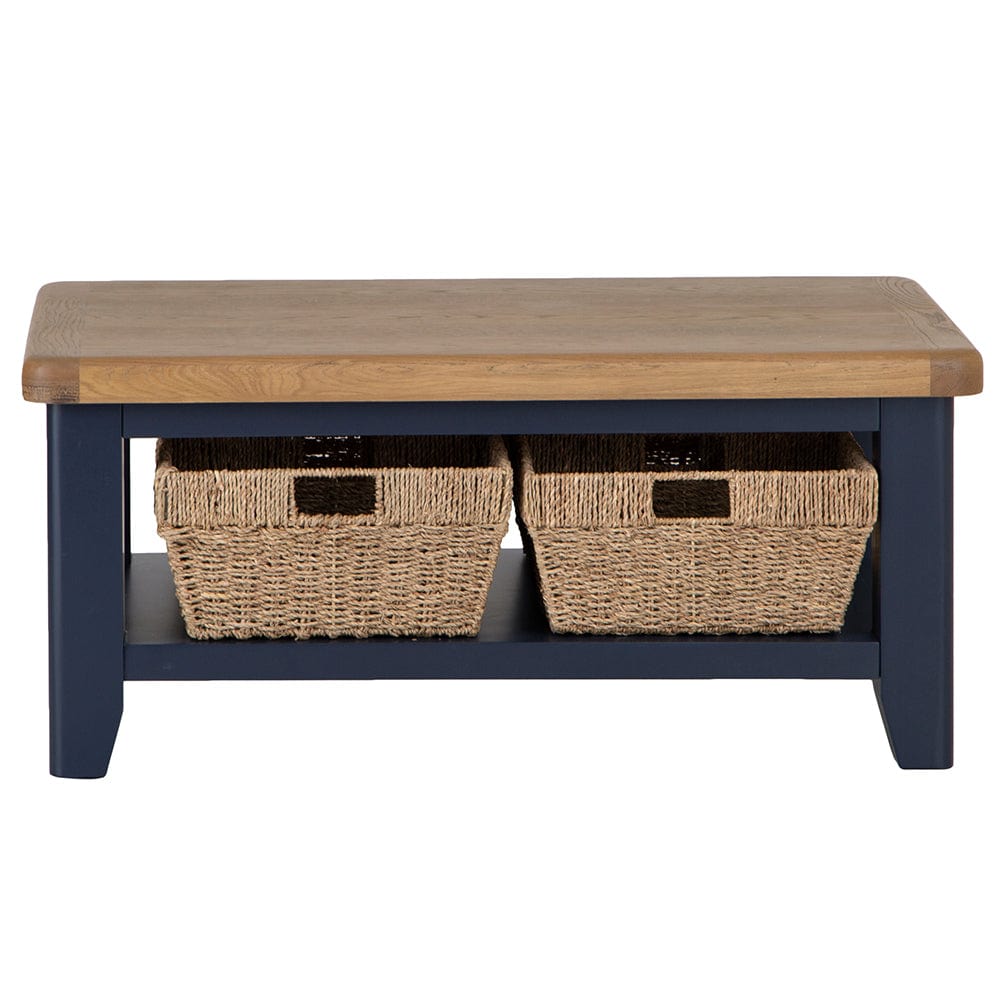 Wessex Smoked Oak Blue Painted Coffee Table With Wicker Baskets