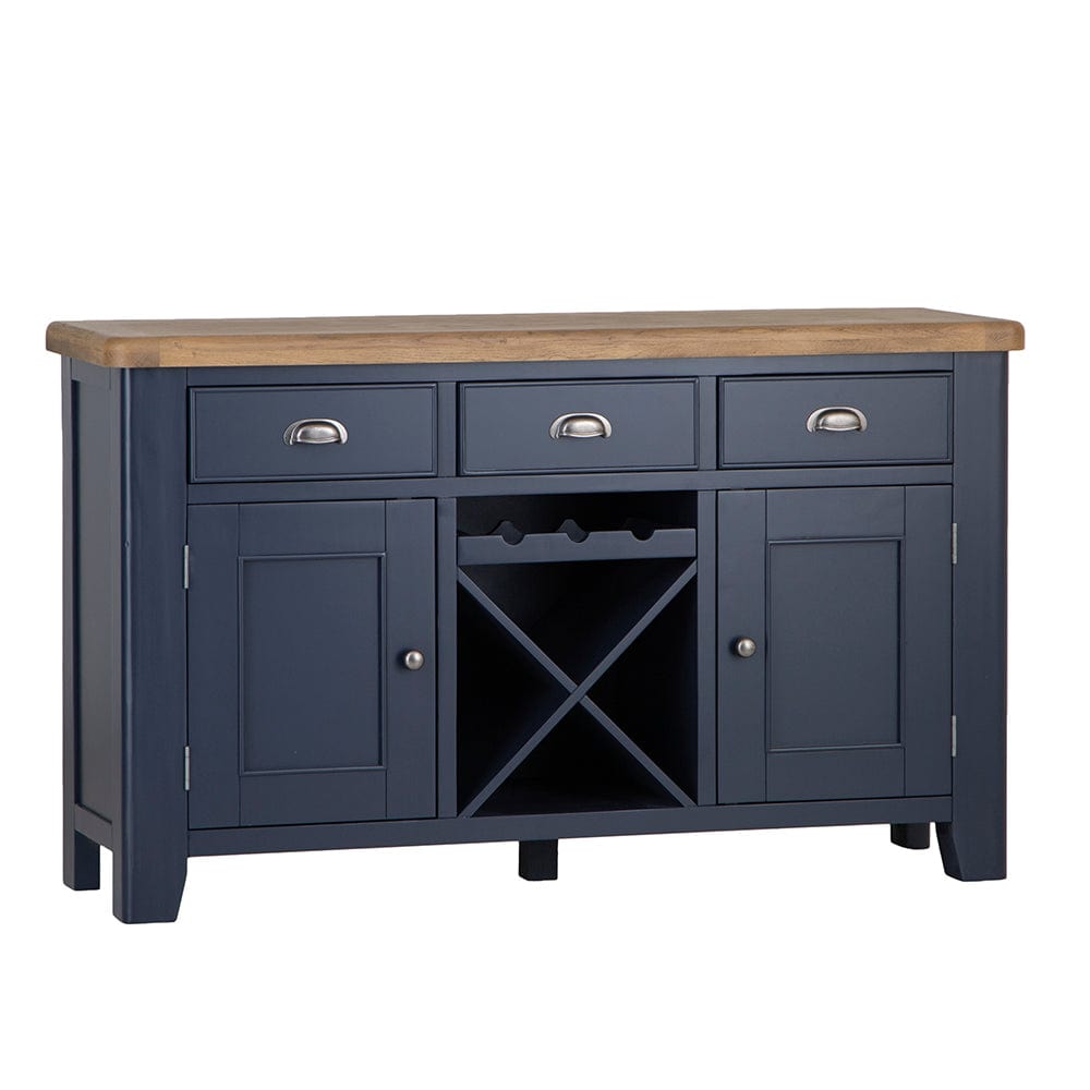 Wessex Smoked Oak Blue Painted Large Sideboard Wine Rack