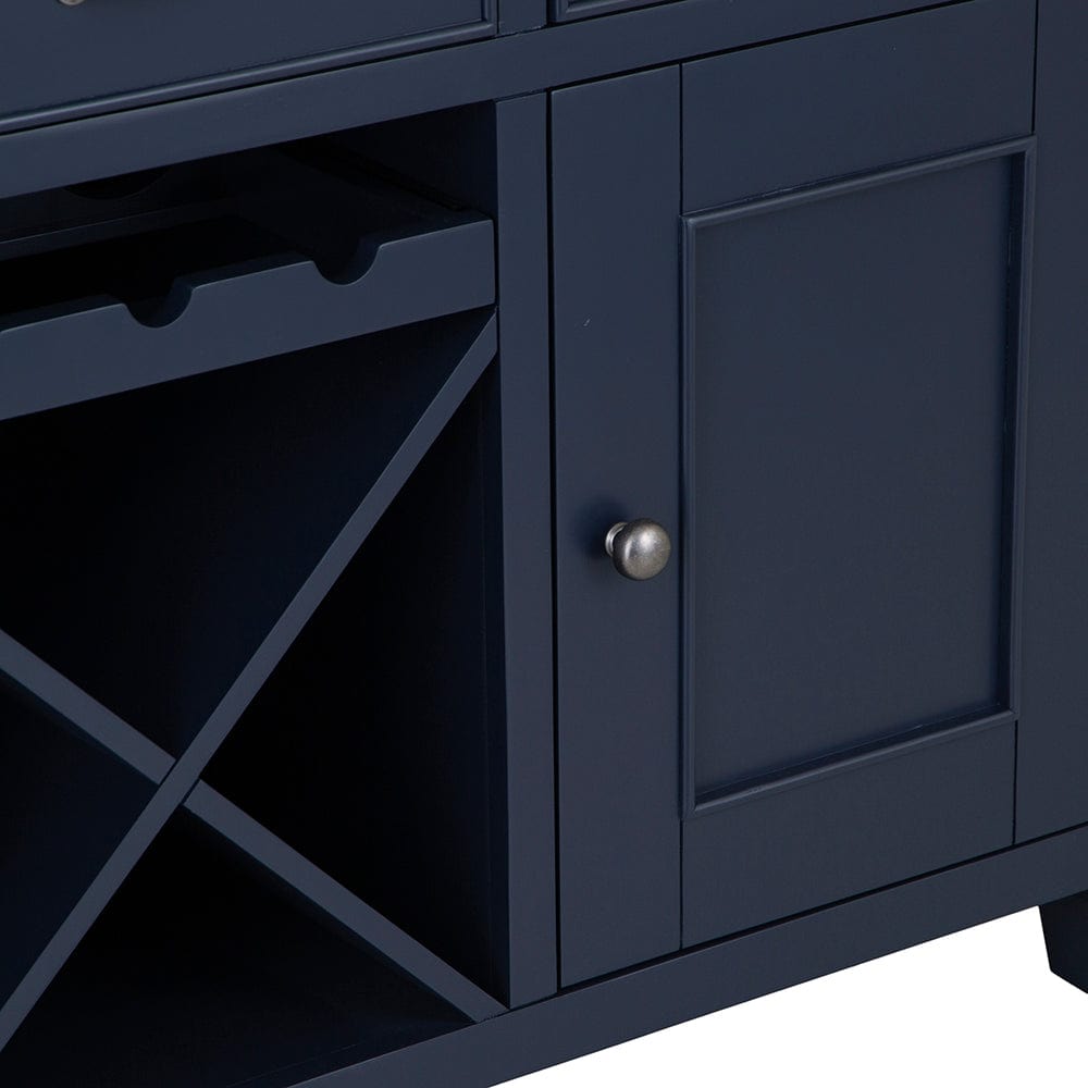 Wessex Smoked Oak Blue Painted Large Sideboard Wine Rack