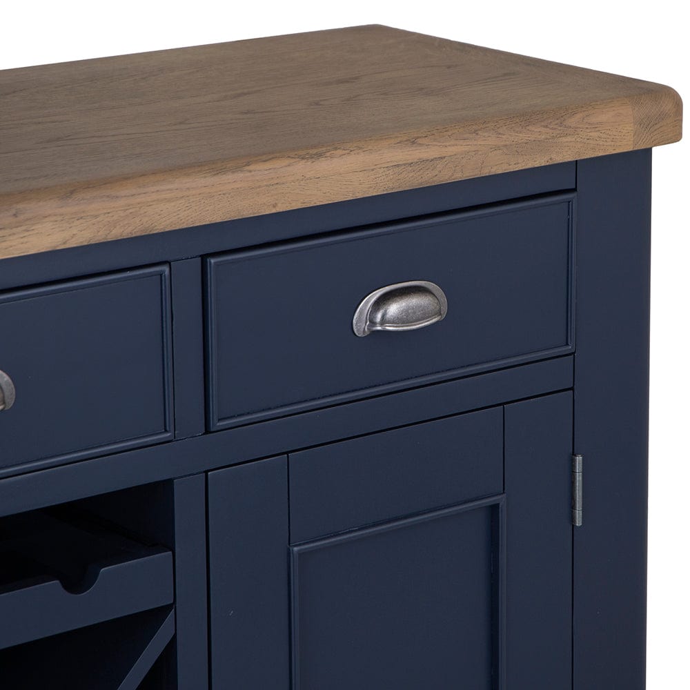 Wessex Smoked Oak Blue Painted Large Sideboard Wine Rack