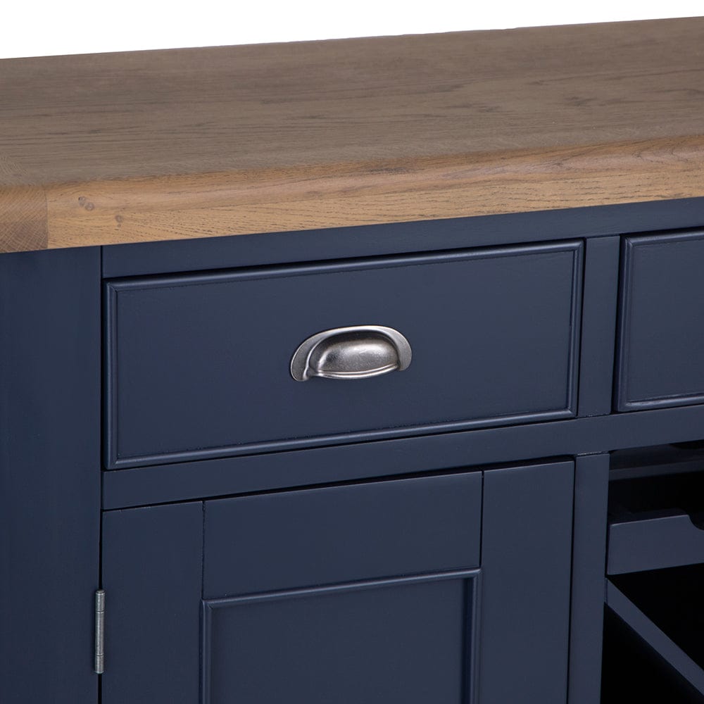 Wessex Smoked Oak Blue Painted Large Sideboard Wine Rack