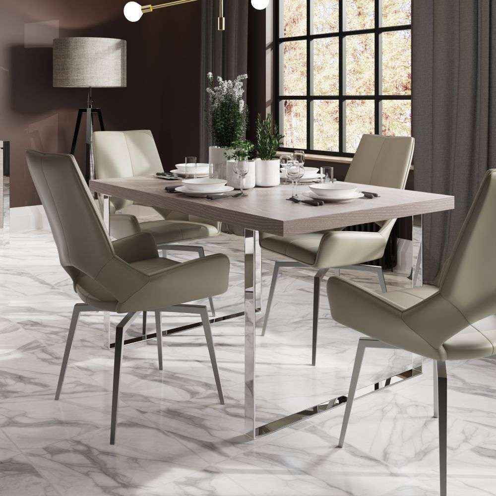 Milan Chrome &amp; Oak 1.4m Fixed Top Dining Table