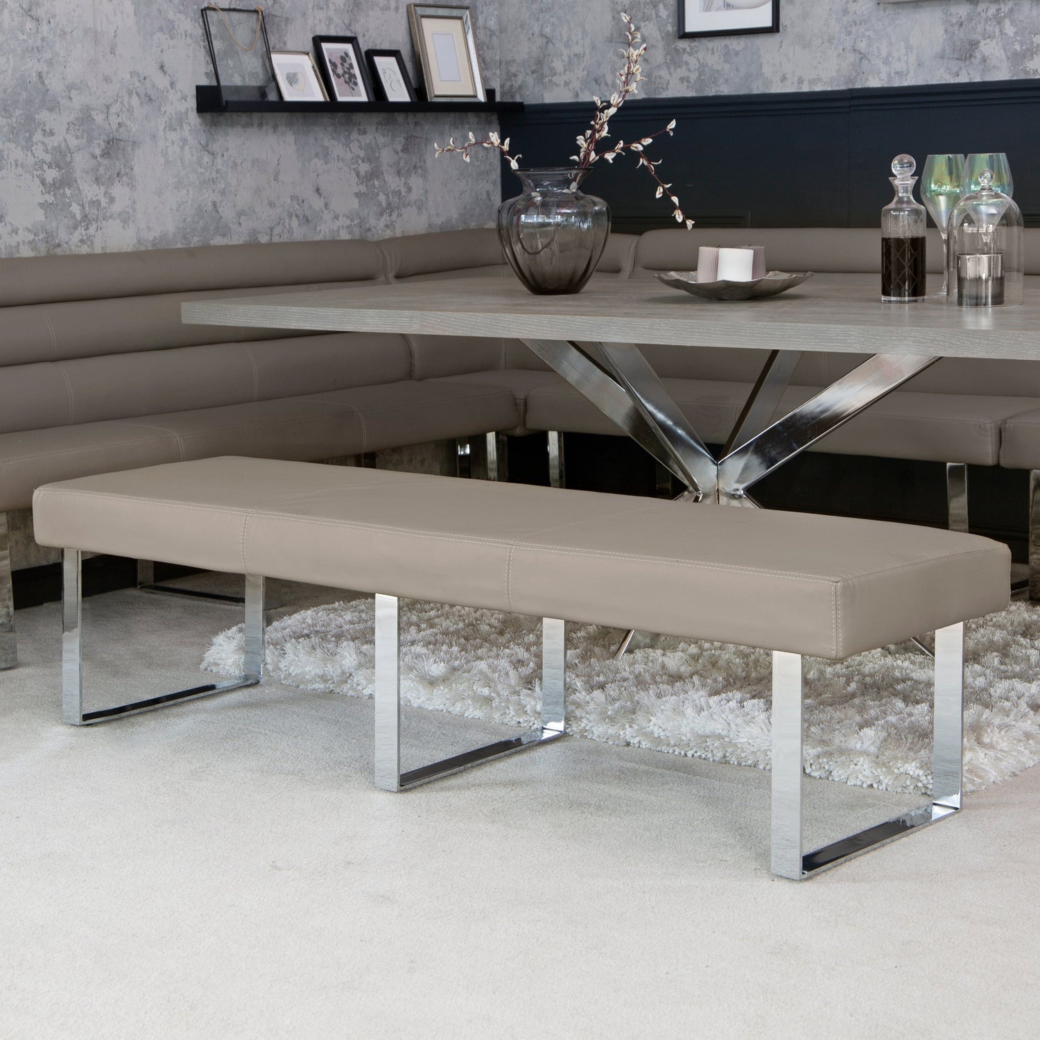 Milan Chrome &amp; Oak 2.2m Bench