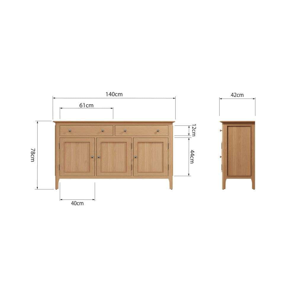 Bergen Oak Large 3 Door Sideboard