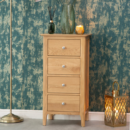 Bergen Oak 4 Drawer Tallboy